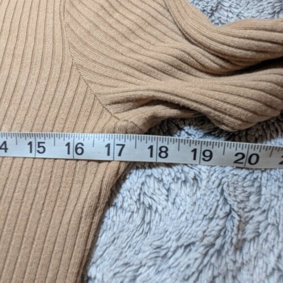 Reformation Wednesday Dress Midi Camel Tan Ribbed Long Sleeve Stretch Large - Picture 5 of 11